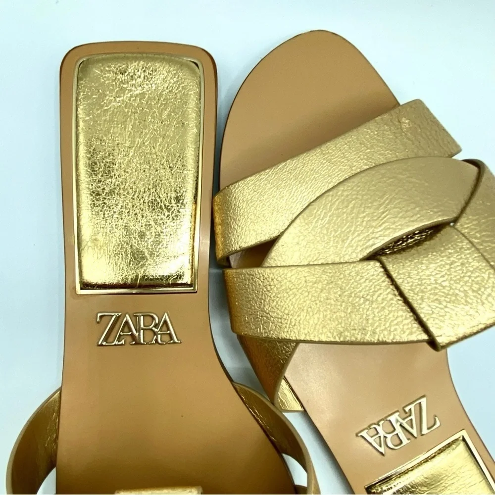 Zara Metallic Gold Cross Strap Women's Sandals Size EU 39 US8 - Picture 13 of 13